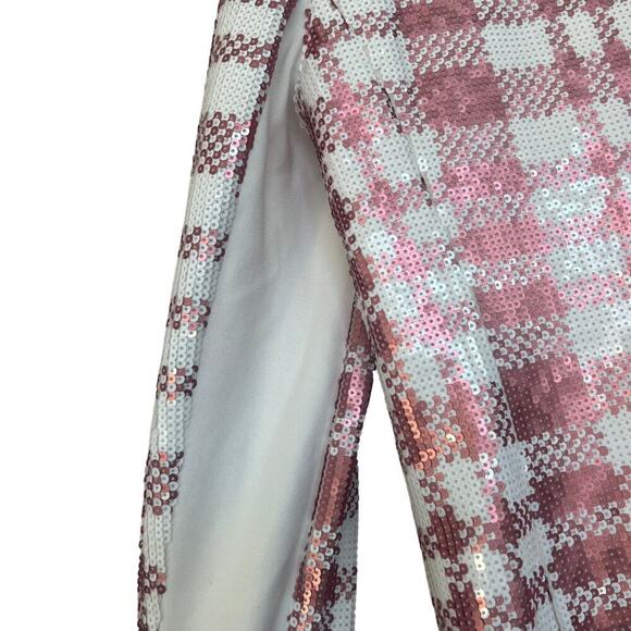 Dress‎ The Population Jackson Pink White Sequin Plaid Blazer Size M $375 Retail - Picture 4 of 6